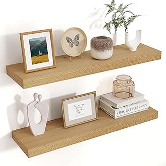 Floating Shelves for Wall 24"W x 6.7"D x 1.37"H, Engineered Wood Wall Shelves with Invisible Brackets for Living Room Bedroom Bathroom Office Kitchen Decor and Storage, Oak Finish, Set of 2