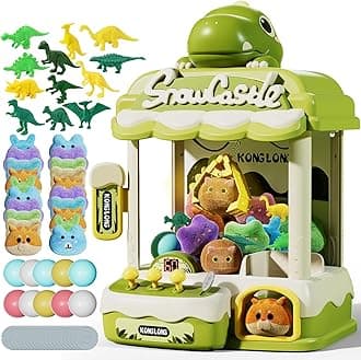 Dinosaur Claw Machine for Kids,Electronic Arcade Game Machine with Music,Kids Vending Machine Boys Birthday Gifts Toys Age 3+ Years,Includes 20 Plush & 12 Dinosaur Accessories(Middle)