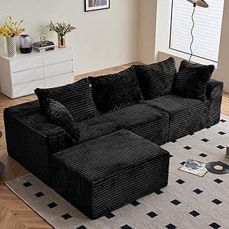 Vamcheer 3/4 Seater Modular Sectional Sofa - 274cm Oversized L-shaped Corner Couch with Memory Foam Seating & Detachable Backrest for Living Room Bedroom, No Assembly Required, Black