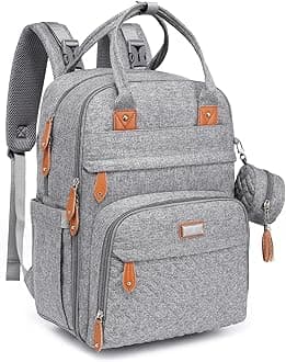 BabbleRoo Diaper Bag Backpack - Baby Essentials Travel Tote - Multi Function Water Resistant Diaper Bag, Travel Essentials Baby Bag with Changing Pad, Stroller Straps & Pacifier Case - Light Gray