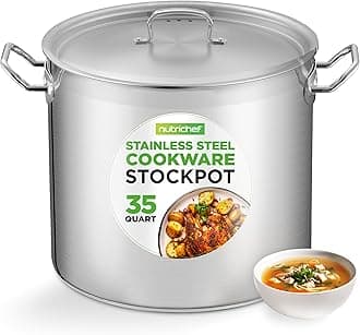 Nutrichef Stainless Steel Cookware Stockpot, 35 Quart Heavy Duty Induction Soup Pot With Stainless Steel Lid And Strong Riveted Handles, Even Heat Distribution, Compatible With Most Cooktops