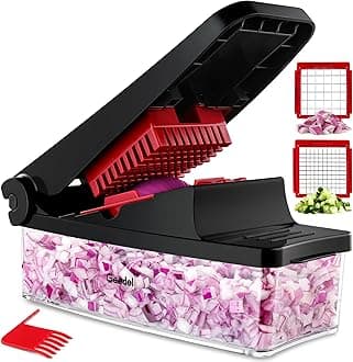 Geedel Vegetable Chopper, Onion Chopper Pro Food Chopper, Kitchen Vegetable Slicer Dicer Cutter, Veggie Chopper with container for Salad Onion Potato Carrot (2 in 1, Red)