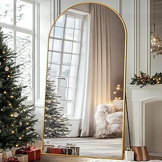 Antok Full Length Mirror, 44"x82" Oversized Floor Mirror, Arched Full Body Mirror with Stand Large Floor Standing Mirror, Hanging Mounted Mirror for Bedroom, Living Room Cloakroom, Gold