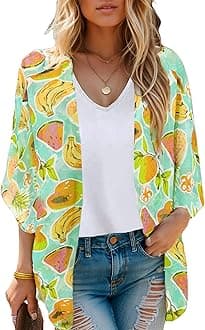 Moss Rose Women's Beach Kimono Coverup Sheer Chiffon Cover Ups, Casual Loose Open Front Cardigan Tops