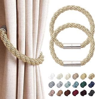 NICEEC 2 Pack Strong Magnetic Curtain Tiebacks Modern Simple Style Drape Tie Backs Convenient Decorative Weave Rope Curtain Holdbacks for Thin or Thick Home & Office Window Draperies (Bronze)