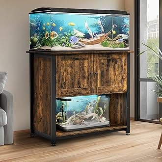 Tatub 40-50 Gallon Fish Tank Stand with Cabinet, Metal Aquarium Stand with Storage for Fish Accessories Storage, Reptile Tank Stand Turtle Terrariums Table Heavy Duty 1000 LBS Capacity, Vintage Brown