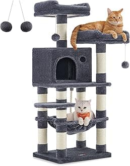 FEANDREACat Tree, 44.1-Inch Cat Tower for Indoor Cats, Multi-Level Cat Condo with 11 Scratching Posts, 2 Perches, Cave, Hammock, Smoky Gray UPCT215G01