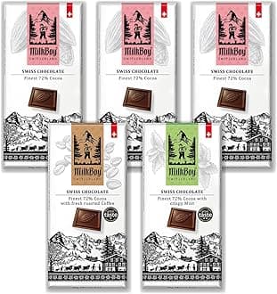 72% Dark Chocolates Variety Pack - Chocolate Bars - Crafted in Switzerland - All Natural, Sustainably Farmed Cocoa - Gluten & GMO Free, Vegan - 3 oz (Pack of 5)