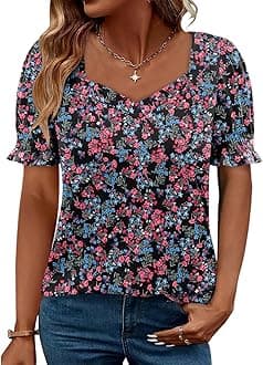 CRAZY GRID Womens Trendy Summer Tops Puff Sleeve Loose Fit Shirts Dressy Casual Blouses