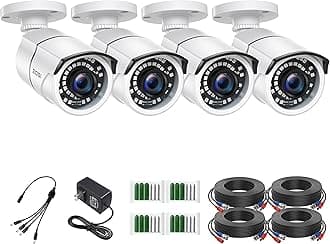 ZOSI 4 Pack 2MP 1080p HD-TVI Home Security Camera Outdoor Indoor 1920TVL, 36PCS LEDs, Night Vision, Weatherproof Surveillance CCTV Bullet Camera