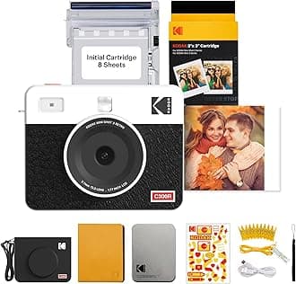 KODAK Mini Shot 3 Retro 4PASS 2-in-1 Instant Camera and Portable Photo Printer (7.6 x 7.6 cm) plus Gift Package with 68 Sheets, White