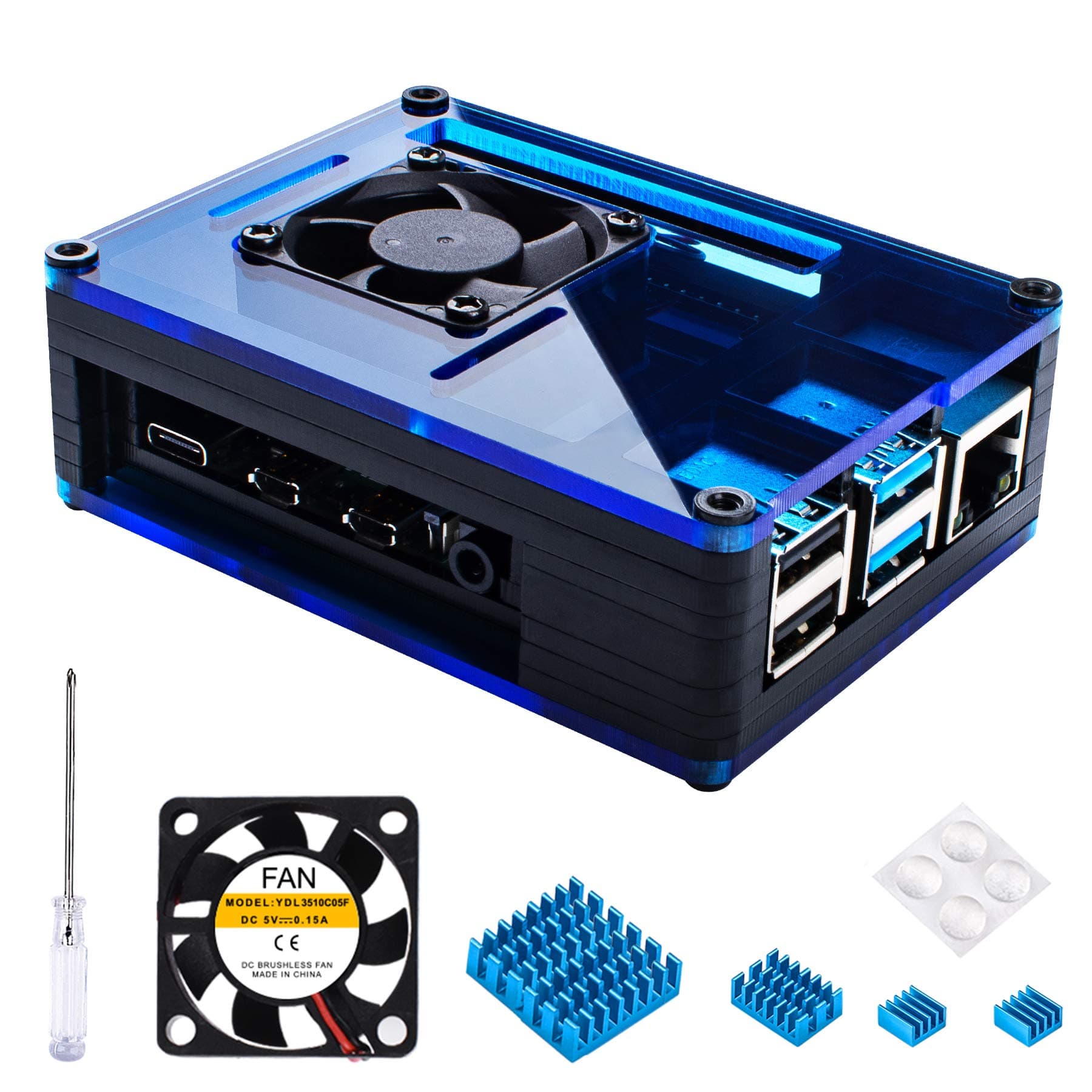 Miuzei Case for Raspberry Pi 4 with Fan Cooling, 4 Pcs Aluminum Heat Sinks, Case Compatible with Raspberry Pi 4 Model B