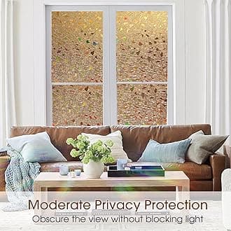 Coavas Stained Glass Window Privacy Film 3D Rainbow Decorative Heat Control UV Blocking Cling Non-Adhesive Removable Vinyl Film Window Tint for Bathroom Door Covering, Brown, 17.5 x 78.7 inch