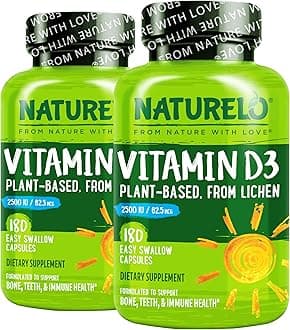 Vitamin D - 2500 IU - Plant Based from Lichen - Natural D3 Supplement for Immune System, Bone Support, Joint Health - Vegan - Non-GMO - Gluten Free - 180 Capsules (Pack of 2)