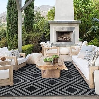 Ashler Home Deco Waterproof Outdoor Rug for Patios Clearance Reversible Outdoor Plastic Straw Rug with Carrying Bag, Large Floor Mat and Rug for Outdoors, Indoor Outdoor Area Rug, Dark Grey, 5x8 Feet