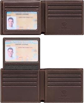 Genuine Leather Wallet for Men with Gift Box - Handmade Bifold Stylish - Mens Wallets Rfid Blocking with 2 ID Windows