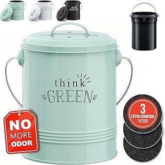Barnyard Designs Decorative Compost Bin with Lid for Kitchen Countertop, Food Composter Container Can, Small Indoor Compost Trash Bucket, 1 Gallon (4.5L), Galvanized Steel, 18 x 24cm, Mint