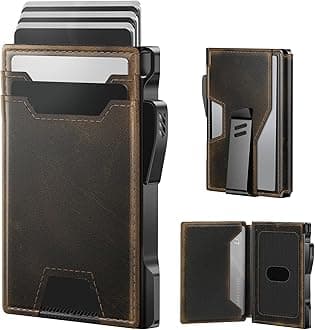 Wallet for Men: Rfid-blocking with Money Clip Slim Leather Bifold ID Window Smart Pop Up Card Case Front Pocket Wallet with Gift Box (Burnished Black)