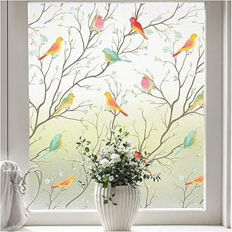 Coavas Privacy Window Film Opaque Non-Adhesive Frosted Bird Window Film Decorative Glass Film Static Cling Film Bird Window Stickers for GF-WF-90-2B Home Office 17.7In. by 78.7In. (45 x 200Cm)