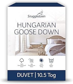 Snuggledown Hungarian Goose Down Super King Duvet - 10.5 Tog All Year Round Premium Quilt Ideal for Summer & Winter - Soft Jacquard Cotton Cover, Hypoallergenic, Machine Washable, Size (260cm x 220cm)