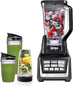 Ninja Nutri Ninja BL642 Personal and Countertop Blender with 1200-Watt Auto-iQ Base, 72-Ounce Pitcher, 18, 24, 32-Ounce Cups Spout Lids