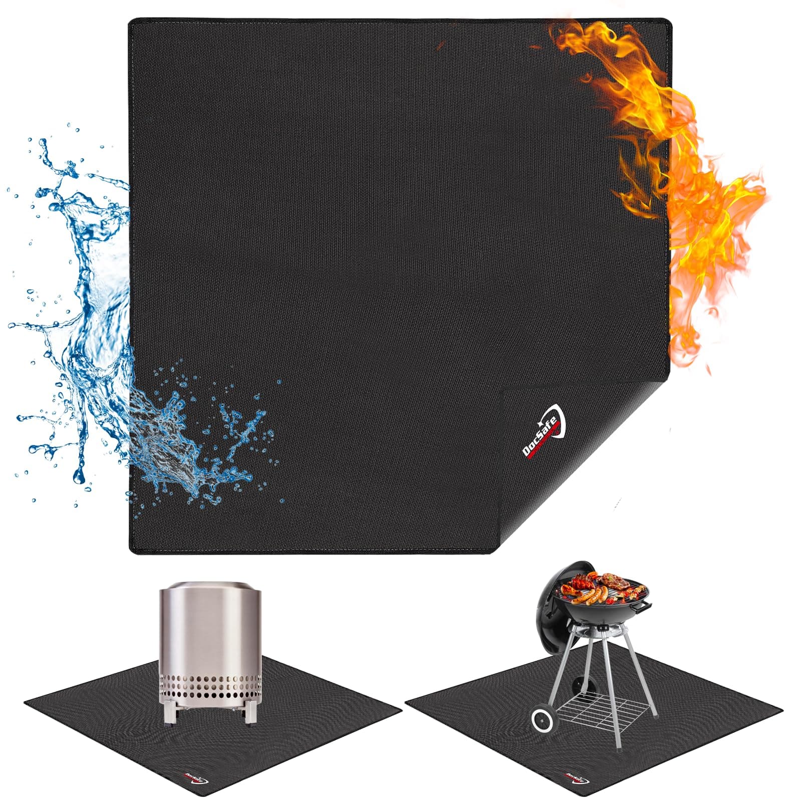 DocSafe 40" Square Fire Pit Mat Under Grill Mat,4 Layers Fireproof Indoor Fireplace Pad Heat Insulated Protect for Decks,Patios,Grass,BBQ Smoker,Portable Reusable Oil-Proof and Waterproof, Black
