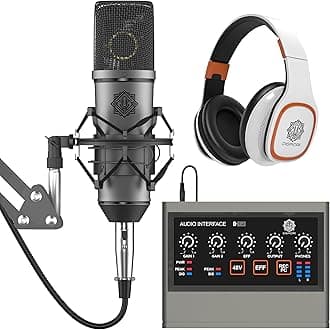 DIGIMORE D-410 Condenser Microphone Kit 48V Condenser Microphone Bundle with M300 Voice Changer, Podcast Microphone Recording Studio Package for Podcasting Live Streaming Singing PC Mobile YouTube