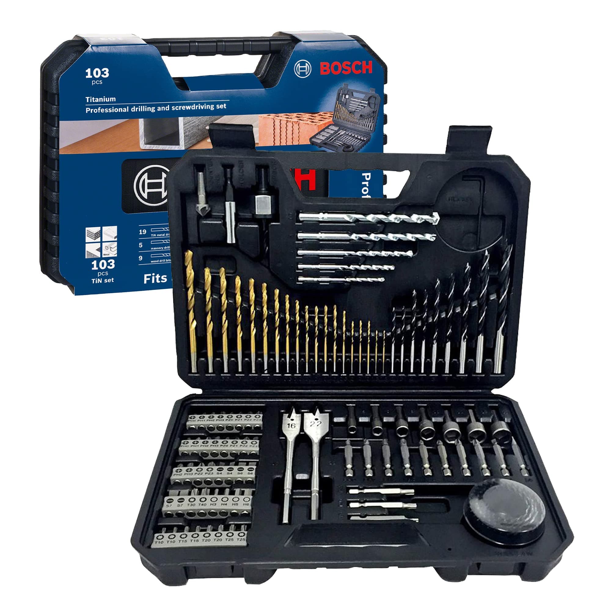 Bosch Professional 103PC Drill Bit Accessory Set, 103 pcs of drill and screw driver bit set. | Model: 2608594070