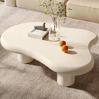 Cloud Coffee Table, 46" Irregular Wavy Center Table, Modern Aesthetic Accent Table for Living Room & Bedroom, Cream White