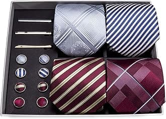 Barry.Wang Designer Mens Tie Sets Collection, Eleagnt Gift Box Tie Clips Handkerchief Cufflink Set