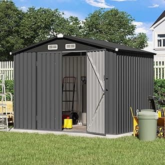 Verano Garden 8’x6’ Outdoor Storage Shed, Galvanized Metal Steel Shed,Double Door W/Lock, Garden Storage for Backyard, Patio, Lawn (96.65"x63.39"x77.17)