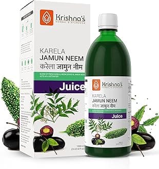 - Krishna'S Karela Jamun Neem Juice-1000 Ml Blend Of Fresh Karela, Neem Juice & Jamun Seeds Ayurvedic Solution For Balancing Sugar Levels, Pack Of 1