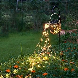 Solar Lights Outdoor Decorative, Metal Solar Watering Can Lights Waterproof, Hanging Solar Garden Decor Yard Lights Outside Patio Lawn, Gifts for Mom Grandma Women Birthday(Warm White)