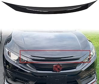 ECOTRIC Front Hood Bumper Upper Trim Nose Cover Compatible with 2016-2021 Honda Civic 10th Gen Si Hatchback Coupe Sedan Glossy Black Front Hood Bonnet Cover Trim Protector