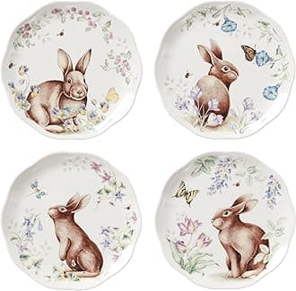 Lenox, Dinnerware Set, Butterfly Meadow Bunny 4-Piece Accent Plate Set, Service For 4, Microwave And Dishwasher Safe, Porcelain Plates, Easter Plates, Dish Set, Home And Kitchen (Assorted, 4 Pieces)
