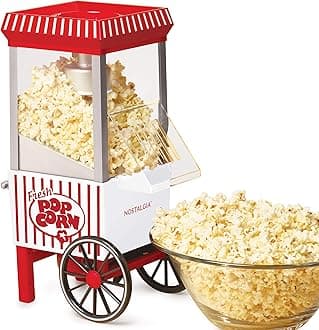 OFP521 Vintage Healthy Hot-Air Tabletop Popcorn Maker, Makes 12 Cups, With Kernel Measuring Scoop, Oil Free, Perfect for Birthday Parties, Movie Nights – Candy Stripe Red/White