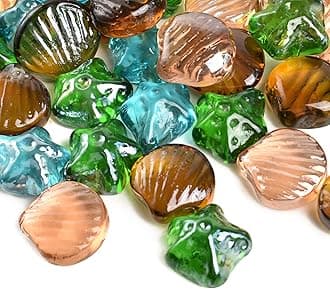 Seashell Starfish Glass Vase Filler Decorative Stars Shells Shape Premium Glass Beads Gems Aquarium Pebbles Decorative Table Scatter Decor 1.3 LB 40 PCS