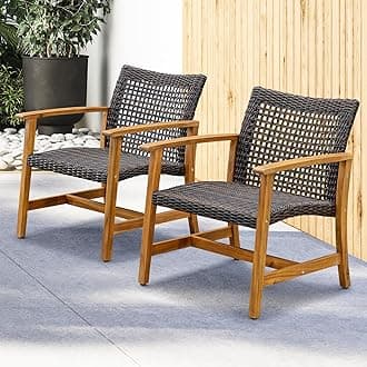 IDZOLiberte 500lbs Capacity Acacia Outdoor Club Chairs Set of 2, FSC Teak Finish Wood Patio Furniture Sets with Upgraded 2000Hours UV Resistant Wicker
