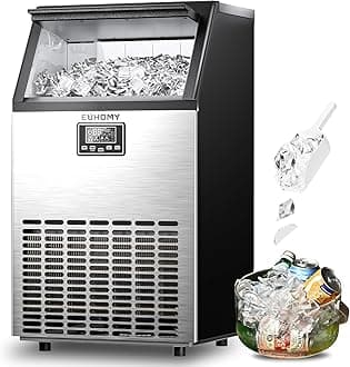 EUHOMY Commercial Ice Maker Machine,Moon-Shaped Ice,100lbs/24H Stainless Steel Under Counter Ice Machine with 33lbs Storage Bin, Freestanding Crescent Ice Maker for Home/Bar/Cafe/Restaurant