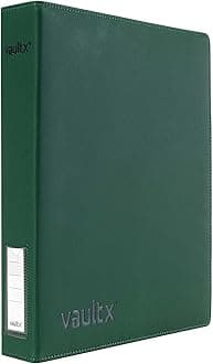 Trading Card 3 Ring Binder, fits 9 Pocket Pages, 540 Cards, Exo-Tec Material, Easy Open, D-Ring Clip Folder for Collectible Card Games, Sports, TCG (Green, Slim)