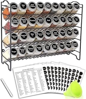 SWOMMOLY Spice Rack and Square Glass Spice Jars 36 Jars Black