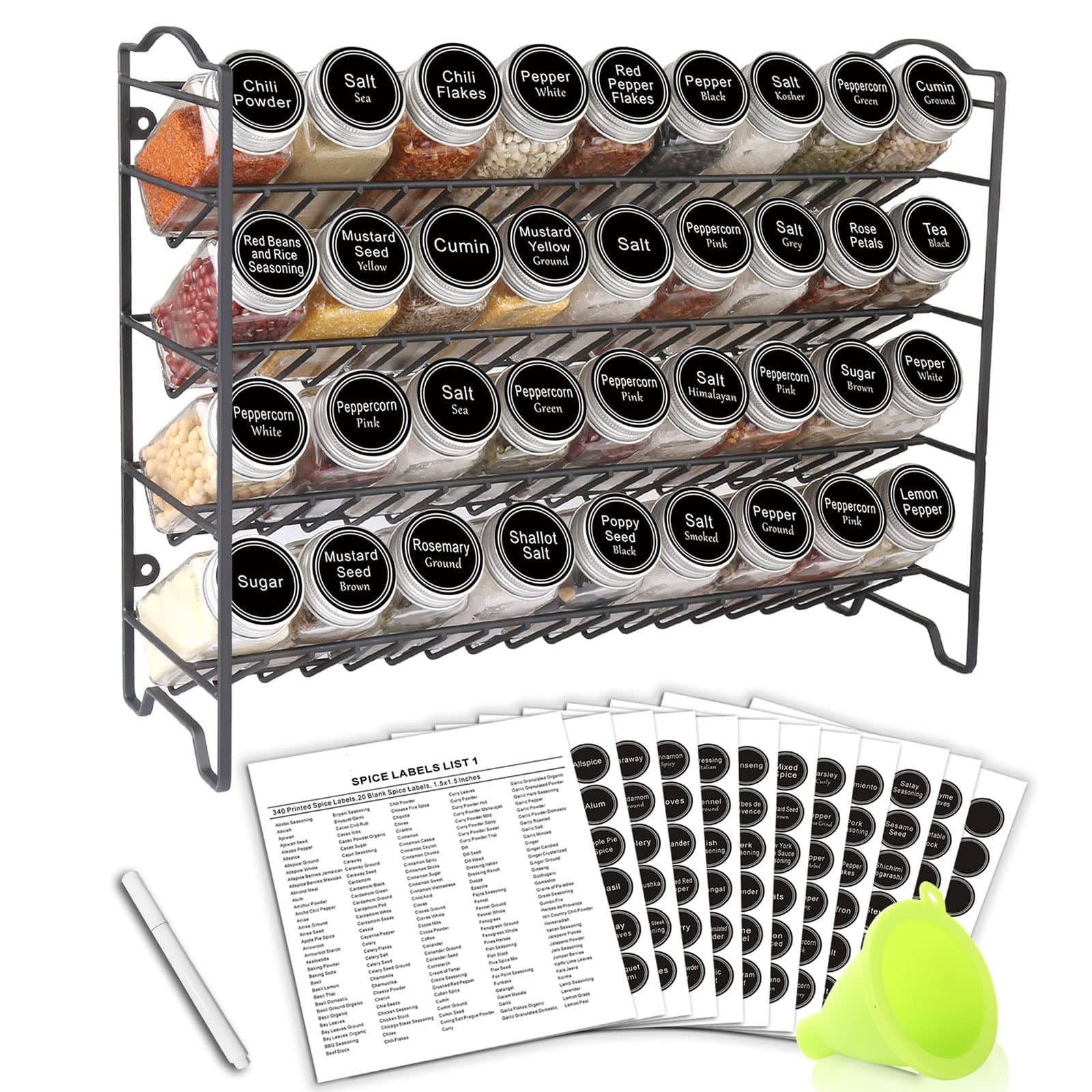 SWOMMOLY Spice Rack with 36 Empty Square Spice Jars