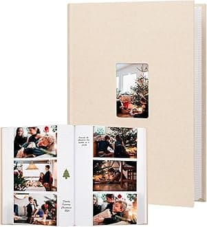 Photo Album 4x6 450 Photos with Writing Space,4 x 6 Photo Book Linen Cover with Front Window, 4x6 Picture Album 450 Photos Photo Album Book for Wedding Kids Travel Family Baby Pictures, Beige