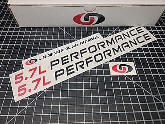 5.7L Performance Decals (2-Pack) Hemi V8 Hood Fender Racing Stickers Fits 2005+ Challenger Charger Ram Durango R/T 300C (Gloss Black & Red, 2.0" H x 30.0" L)