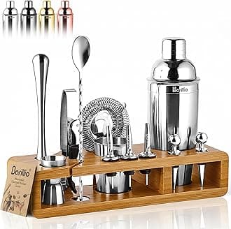 barillio Elite 23-Piece Bartender Kit Cocktail Shaker Set : Stainless Steel Bar Tools With Sleek Bamboo Stand, Velvet Carry Bag & Recipes Booklet | Ultimate Drink Mixing Adventure