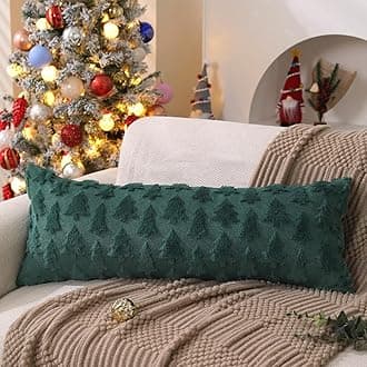 DFXSZ Christmas Tree Pillow Covers 14x36 inch Christmas Decoration Green Soft Plush Faux Fur Jacquard Throw Pillows for Bedroom Sofa Holiday Festivals Winter Home Decor PTK006A14