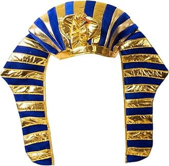 Windy City Novelties Gold & Blue Egyptian Pharaoh Hat – Ancient Costume Headpiece for Halloween, Theater, and Group Dress-Up