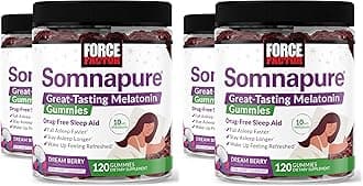 Force Factor Somnapure Gummies with Melatonin, Drug-Free Sleep Support Supplement for Adults with Occasional Sleeplessness, Dream Berry Flavor, 120 Count (Pack of 4)