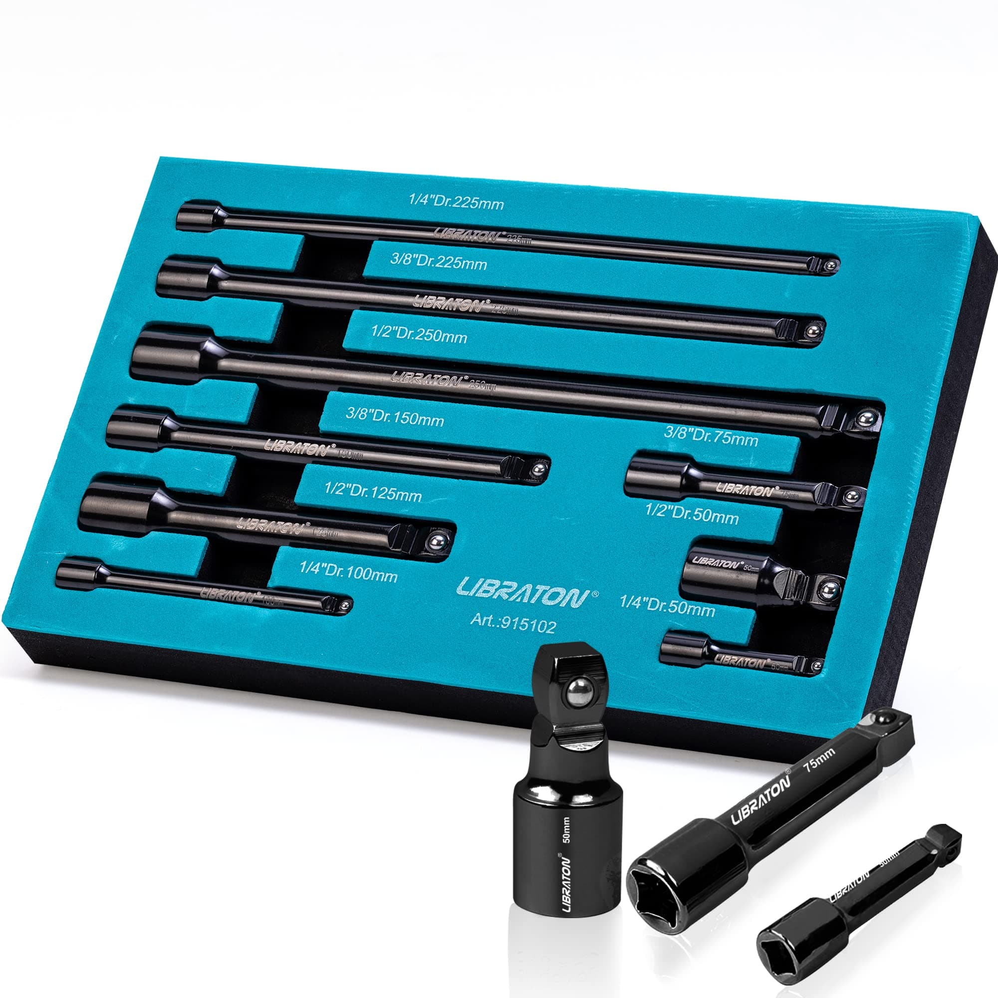 9PCs Extension Bar Set, 1/4", 3/8" and 1/2" Drive Socket Extension, Cr-V Extension Bar Set, with EVA Storage Tray