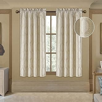 Loom and Mill Luxury Jacquard Curtains for Bedroom, Beige Damask Curtains 2 Panels with Tiebacks, Elegant Window Curtain for Living Room Holiday Banquet Decor(42”Wx 63”L, 2 Panels)